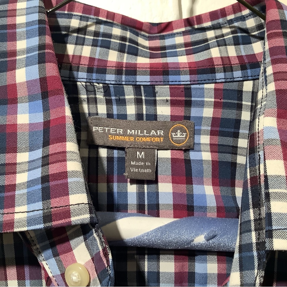Peter Millar Summer Comfort Red/Black/Blue Plaid Shirt - Men's Med - EUC - Picture 4 of 6